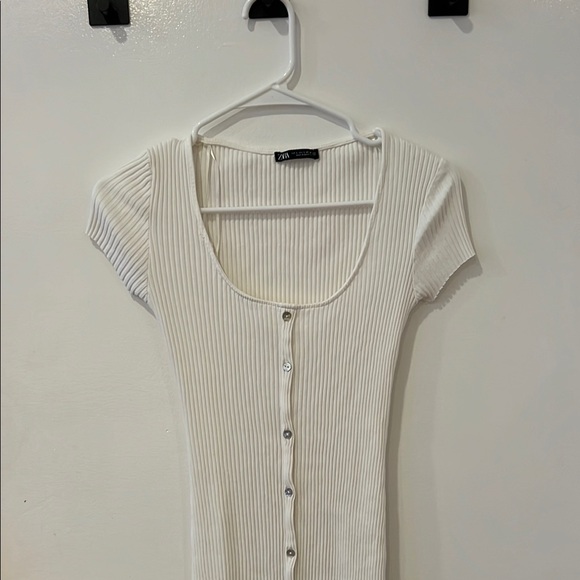 White Button-Down Ribbed Dress - Picture 3 of 5